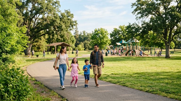 Family enjoying a park and playground outing in Elk Grove
