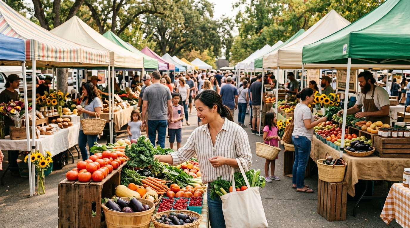 Farmers market with seasonal produce in Sacramento County