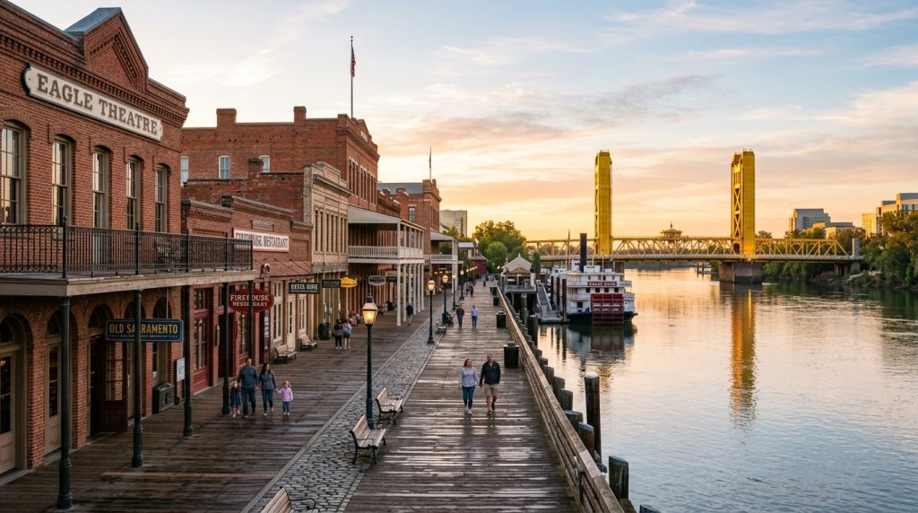 Historic Old Sacramento Waterfront beside the Sacramento River