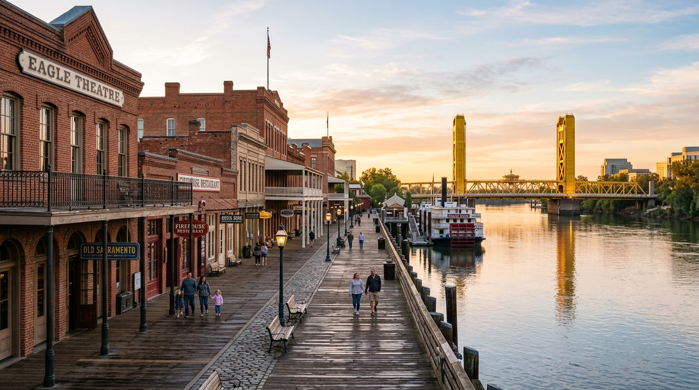 Historic Old Sacramento Waterfront beside the Sacramento River