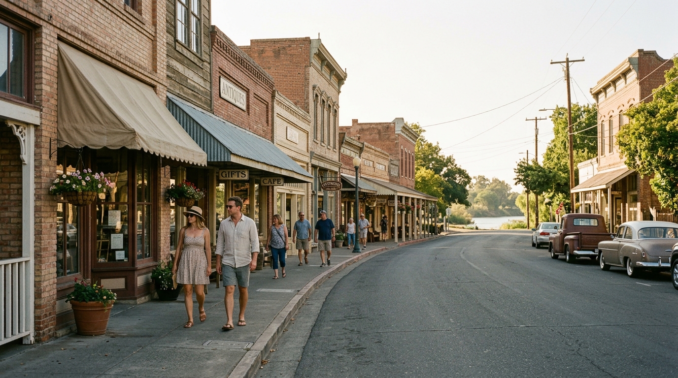 Historic storefronts in the Sacramento Delta town of Isleton
