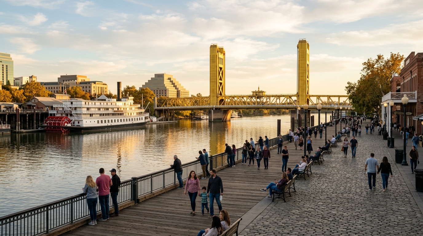 Sacramento River and Tower Bridge from Old Sacramento Waterfront