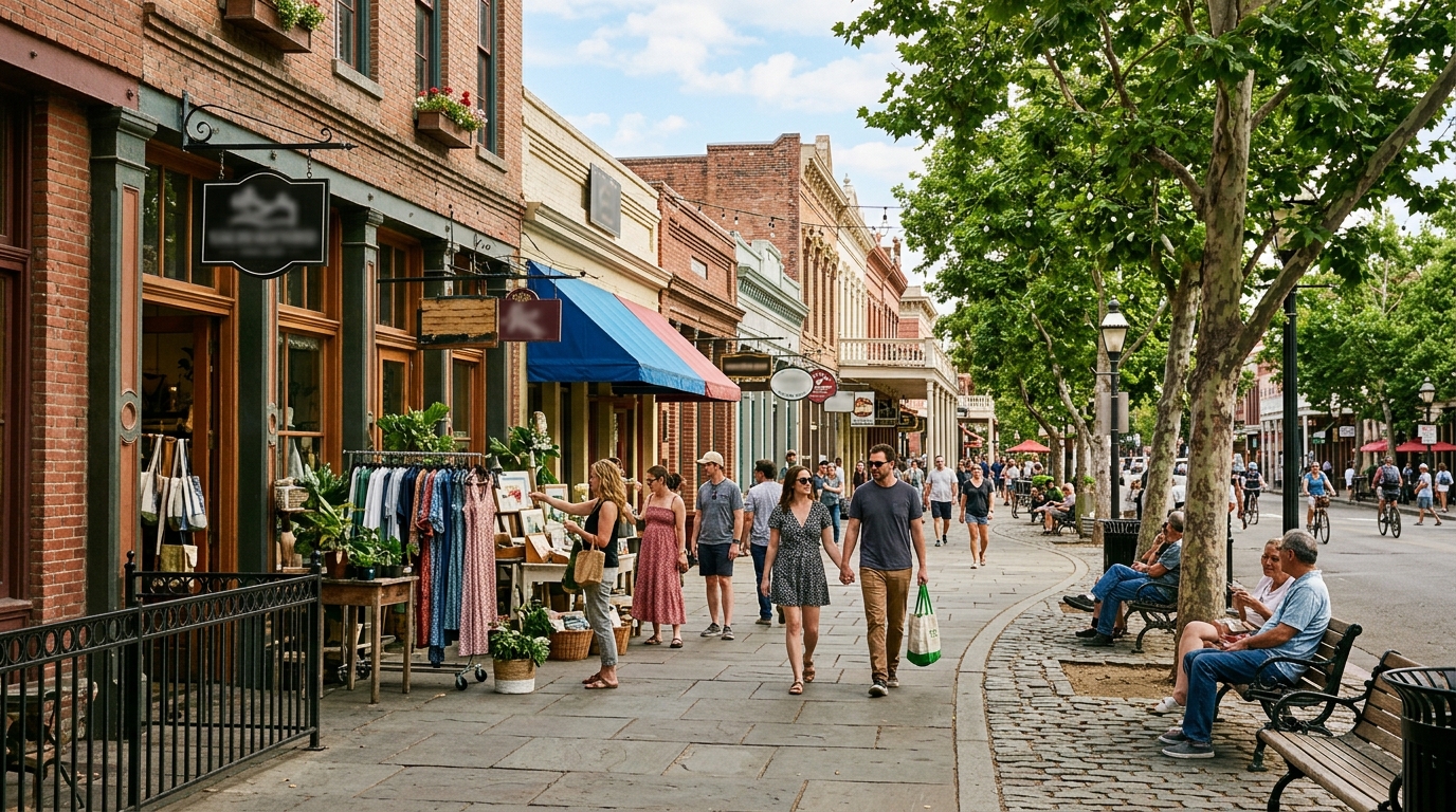 Walkable local shopping district in Sacramento County